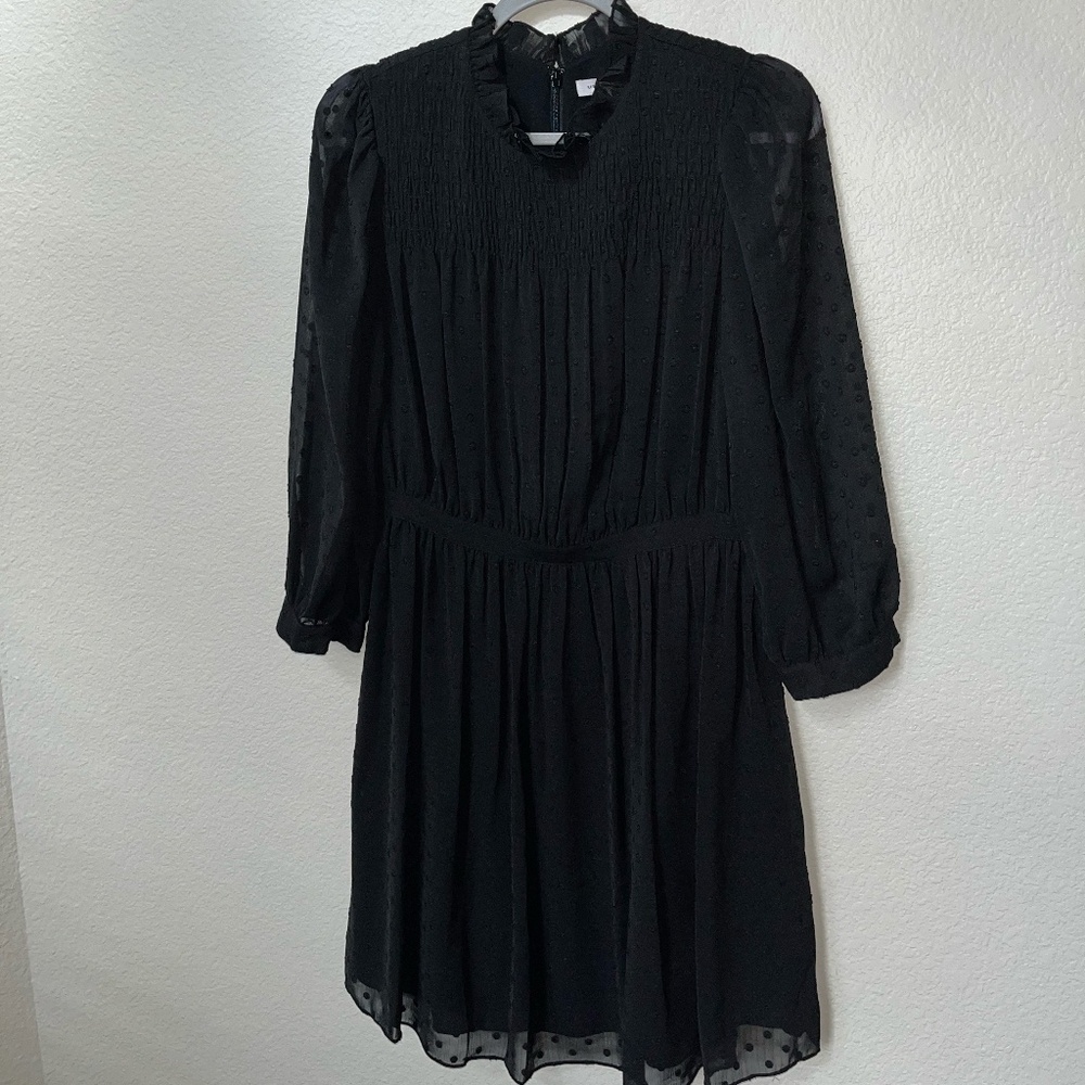 NWT REBECCA TAYLOR | Feminine Ruffle Clip-Dot Shirt Dress in Black | Size 6 - Picture 3 of 8